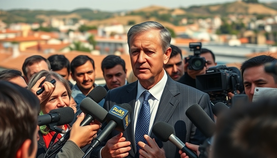 Group of journalists interviewing a suited man about due process and immigration policy.