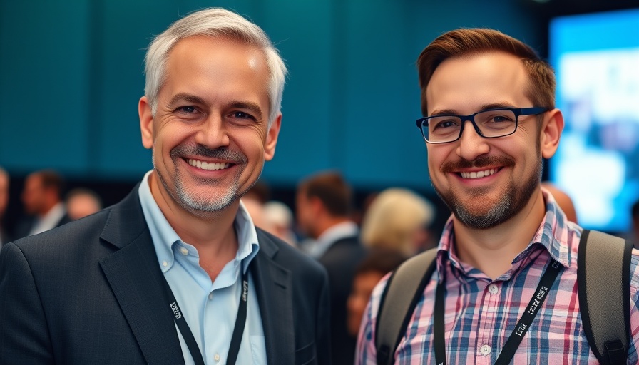 Executives at a tech conference, representing Tesla Waymo robotaxi competition.