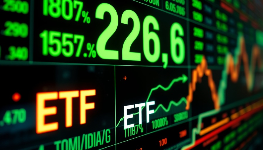 Digital display of ETF performance surpassing S&P 500, stock market graphics.