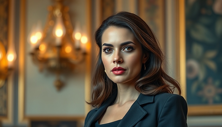 Confident woman in formal setting related to a serious topic, highly detailed portrait.