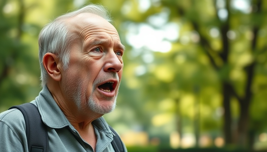 Elderly man passionately discussing tax reduction in a park setting.