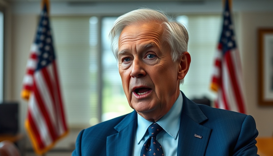 Politician speaks in office setting with flags, Harvard tax-exempt status revoke.
