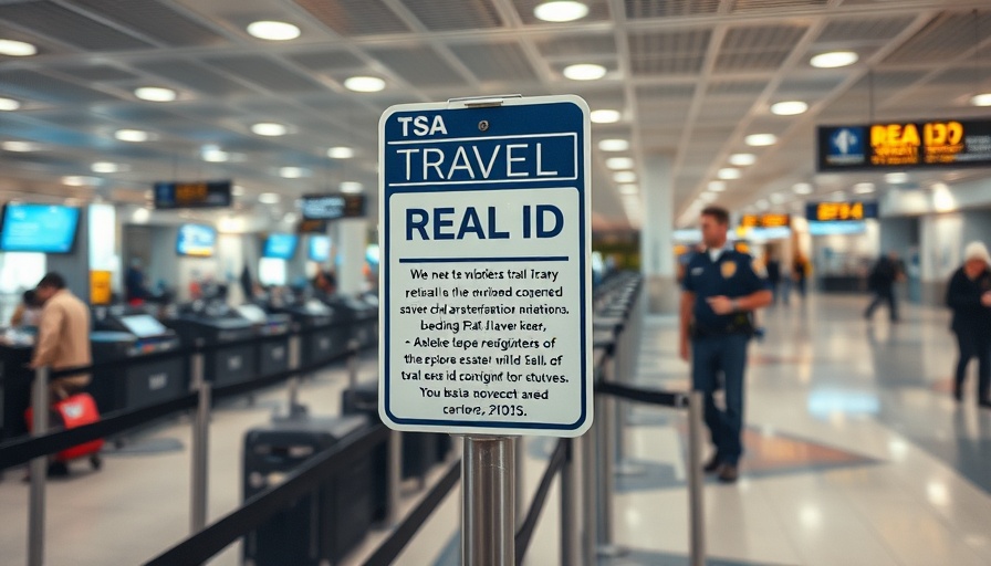 REAL ID travel requirements sign at airport security.