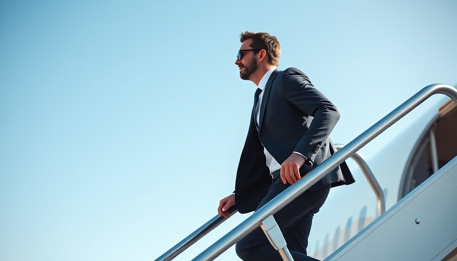 Man in suit climbs plane stairs; Trump Qatar jet gift context.