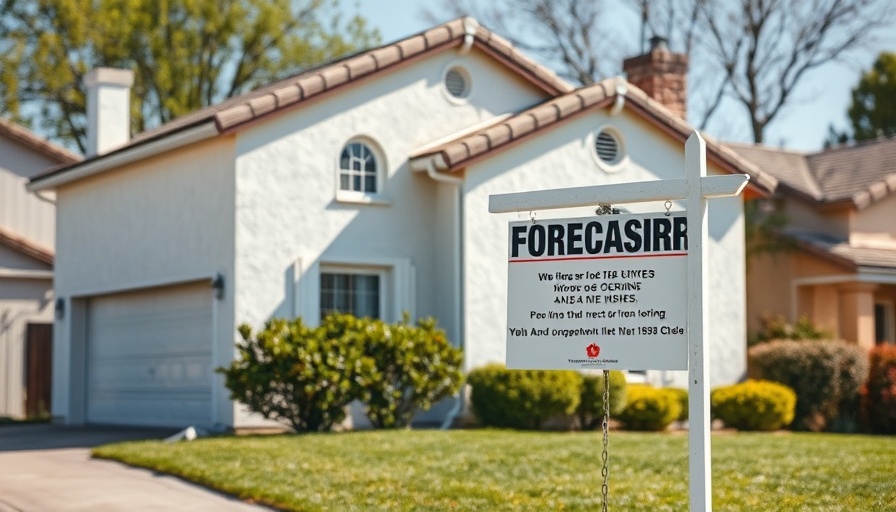China Retaliatory Move Impact on US Homeowners: Foreclosure sign in front of house.