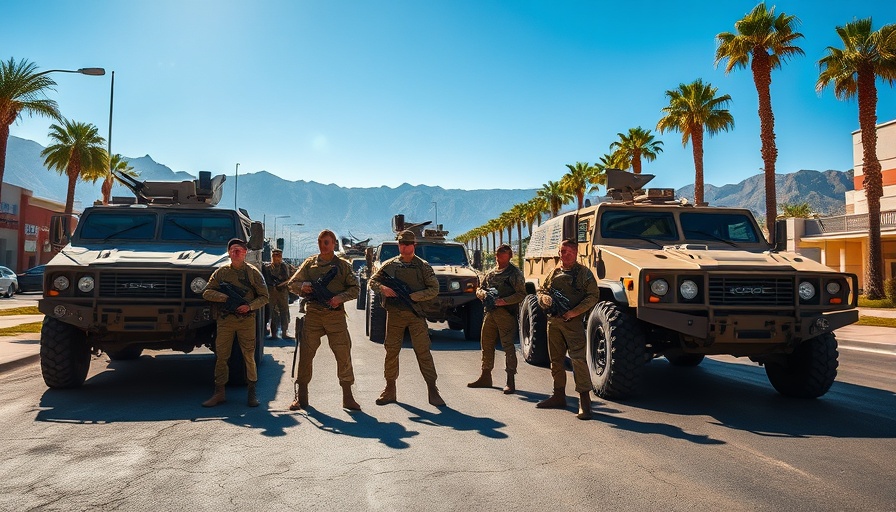 National Guard troops with armored vehicles deployed on LA street