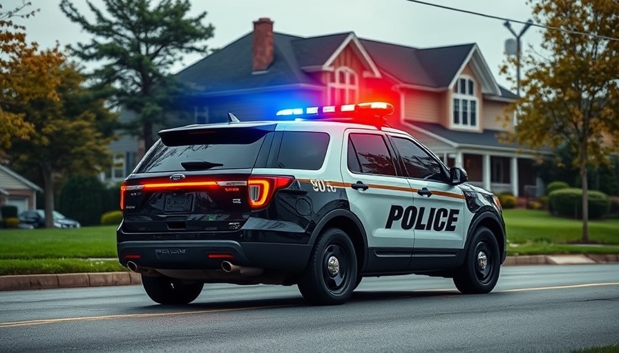 Police vehicle responding to incident in suburban area related to politically motivated violence.