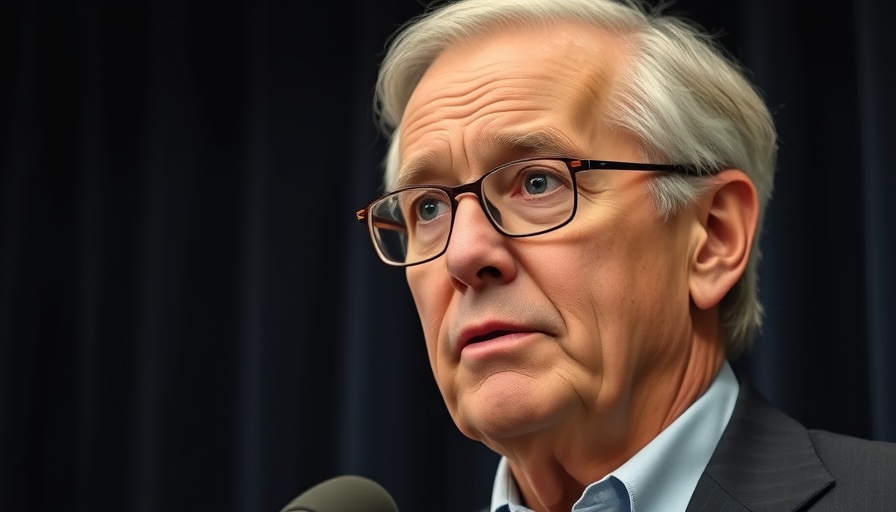Older man pensive at press conference, discussing tax matters.