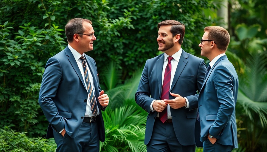 Businessmen discussing tax strategy in outdoor setting.