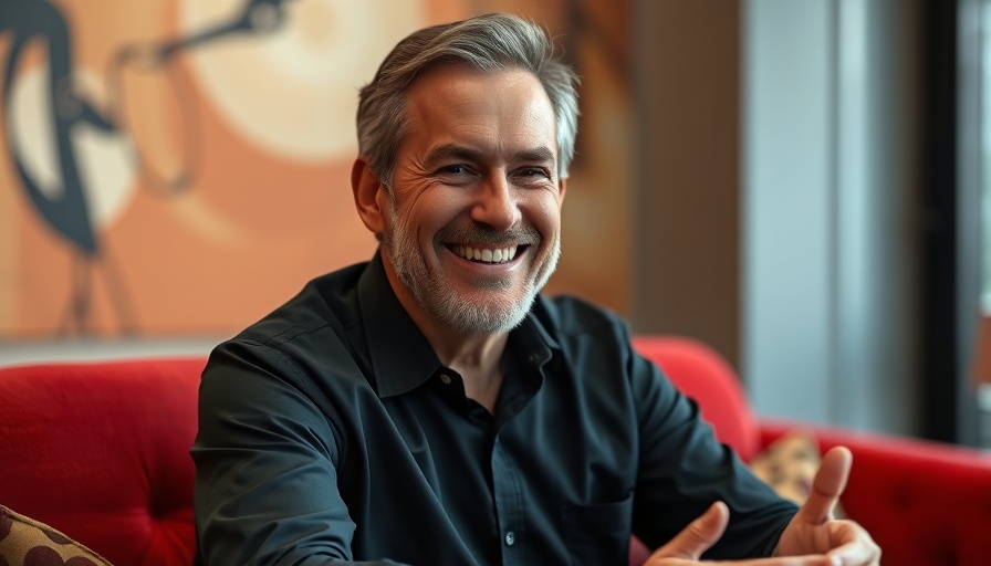 Middle-aged man engaged in discussion, potential world's first trillionaire using AI, photorealistic.