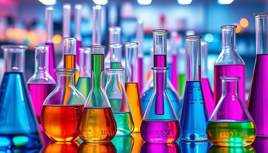 Colorful beakers in a lab, symbolizing cancer treatment advancements ATNM-400.