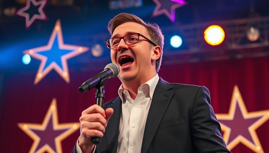 Dynamic speaker on stage with star backdrop at America Party event.