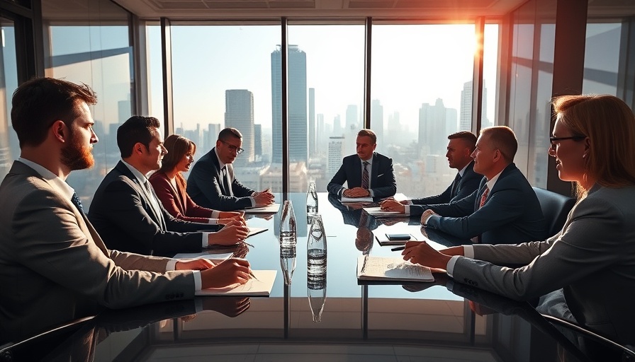 Corporate executives in a boardroom meeting, city backdrop, JPMorgan Big Dog in the Banking Sector.