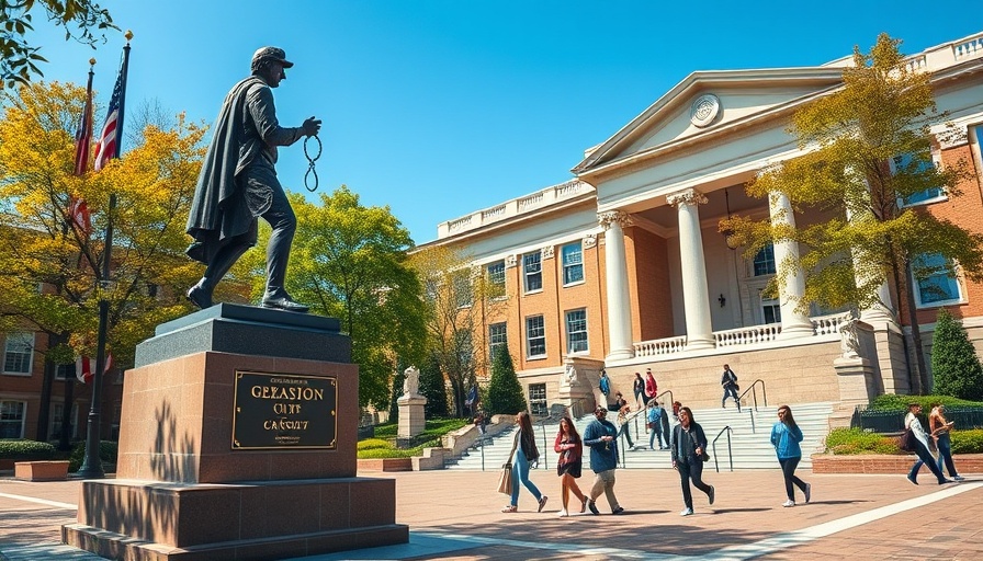 George Mason University statue on campus during DEI policy investigation.