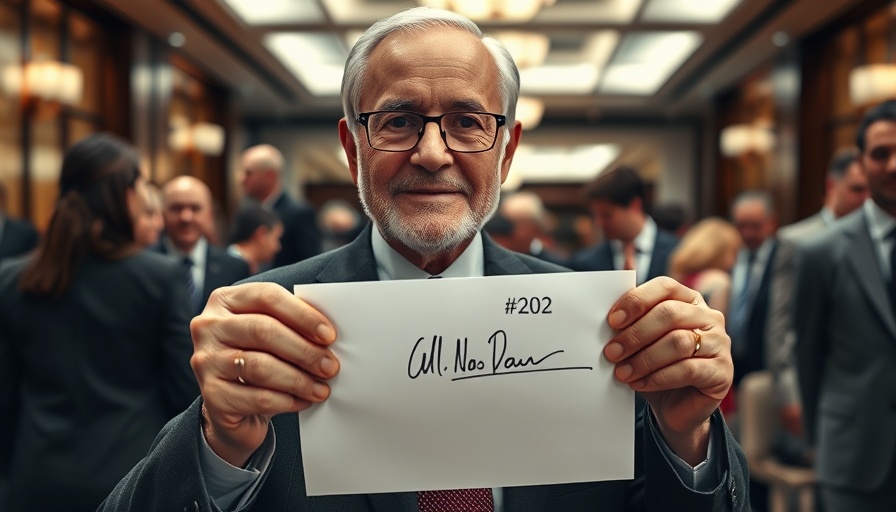A man holding a signed document in an official setting, representing Trump's 'Big Beautiful Bill' impact on retirees' taxes.