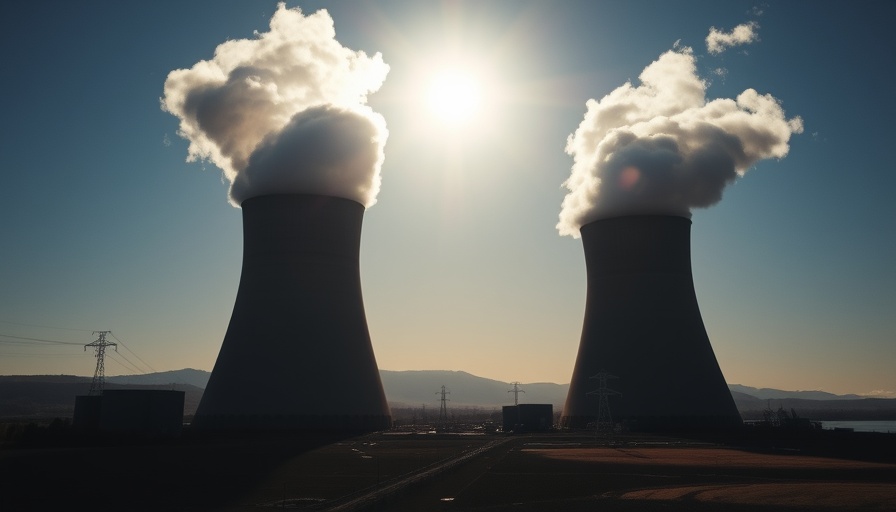 NuScale SMR Surges: silhouetted cooling towers under bright sun.