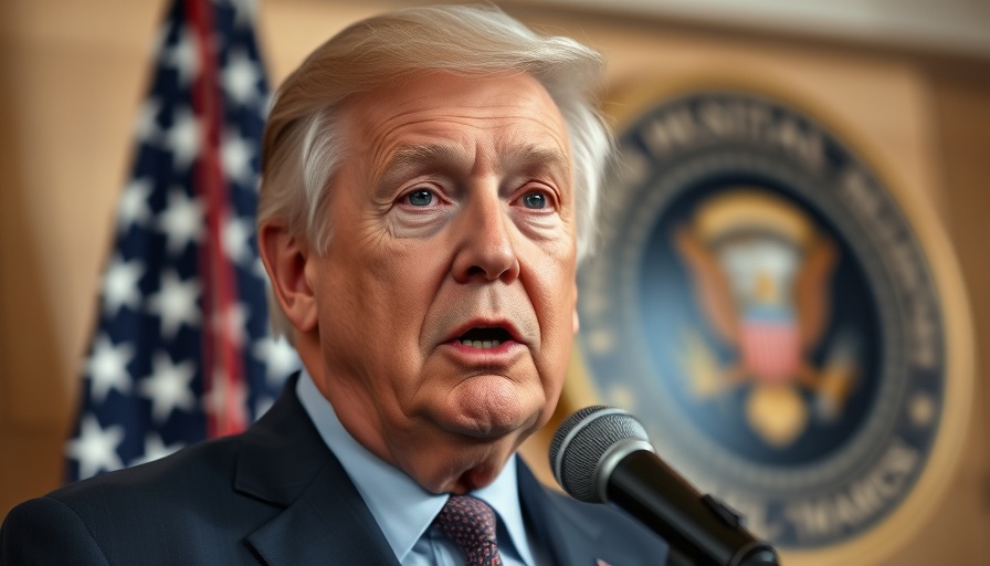 Elderly man at podium with American flag backdrop, Trump Epstein files.