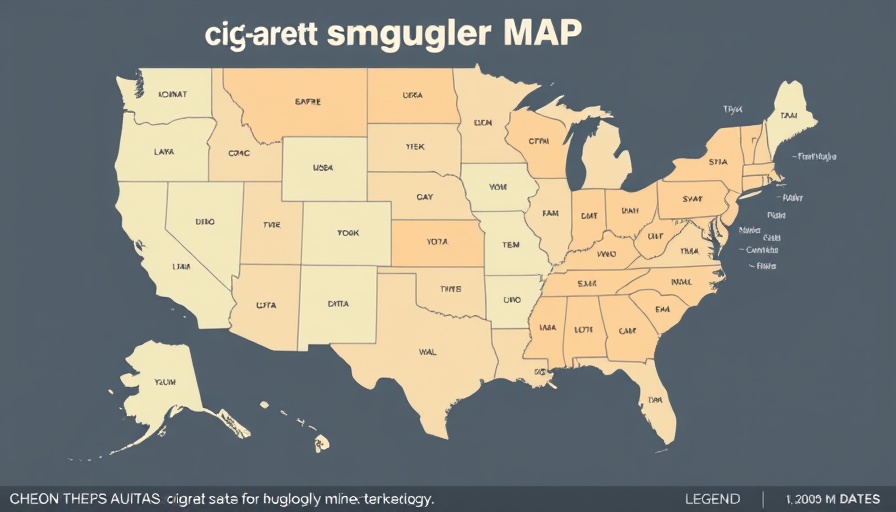 US map depicting cigarette smuggling percentages by state in 2023.