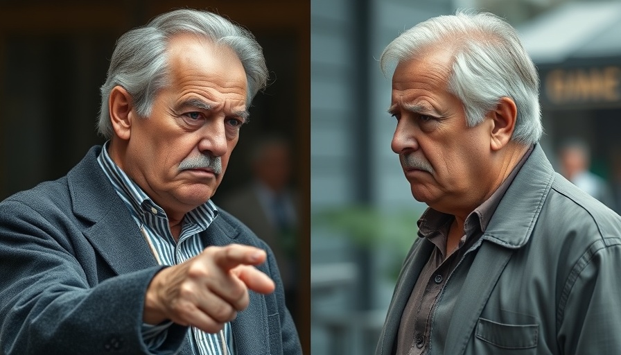 Discussion intensity between two older men amid postponement context.