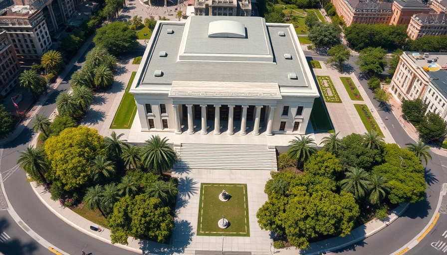 Aerial view of a museum in a city setting, Trump Museums Woke Content.