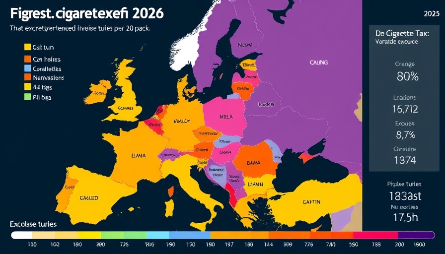 Cigarette taxes in Europe map 2025, tax variations illustrated.