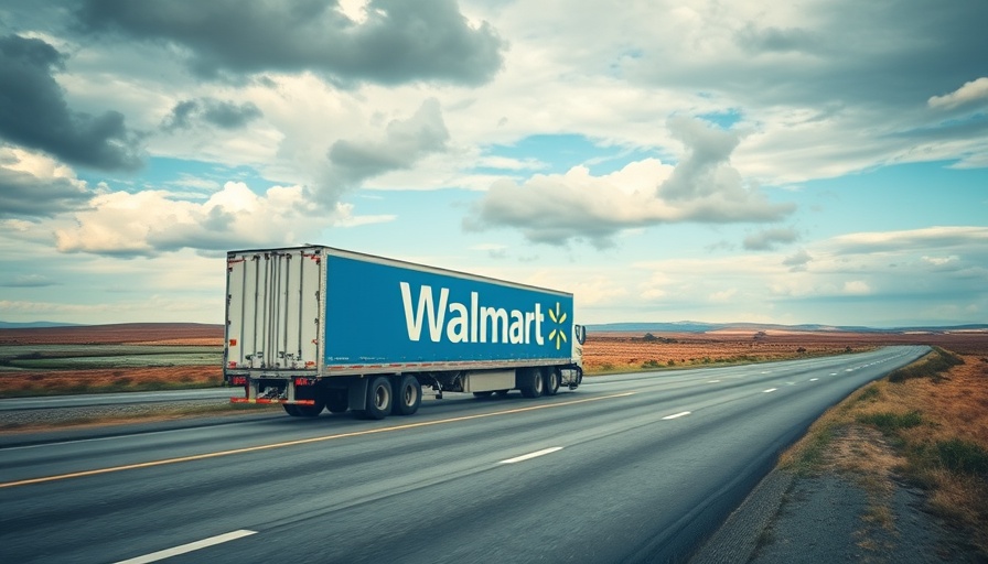 Walmart truck on highway under cloudy sky, representing logistics in retail.