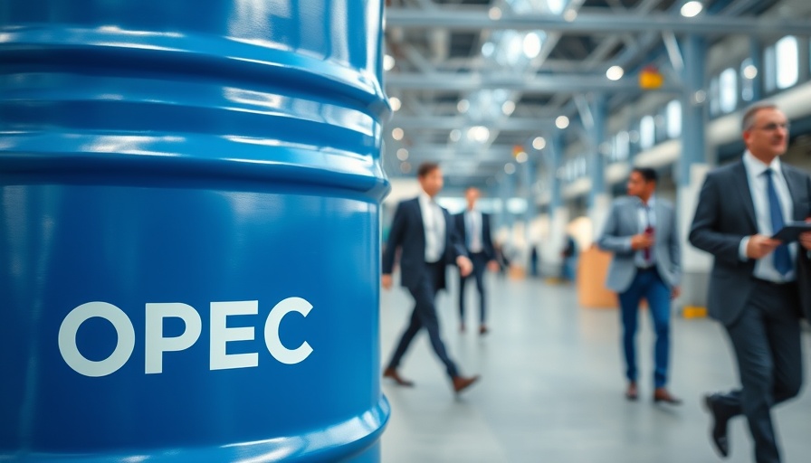 OPEC oil barrel with people walking at a conference.