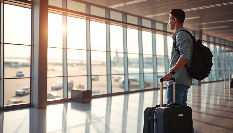 Traveler in airport terminal considering bidding for seat upgrades.