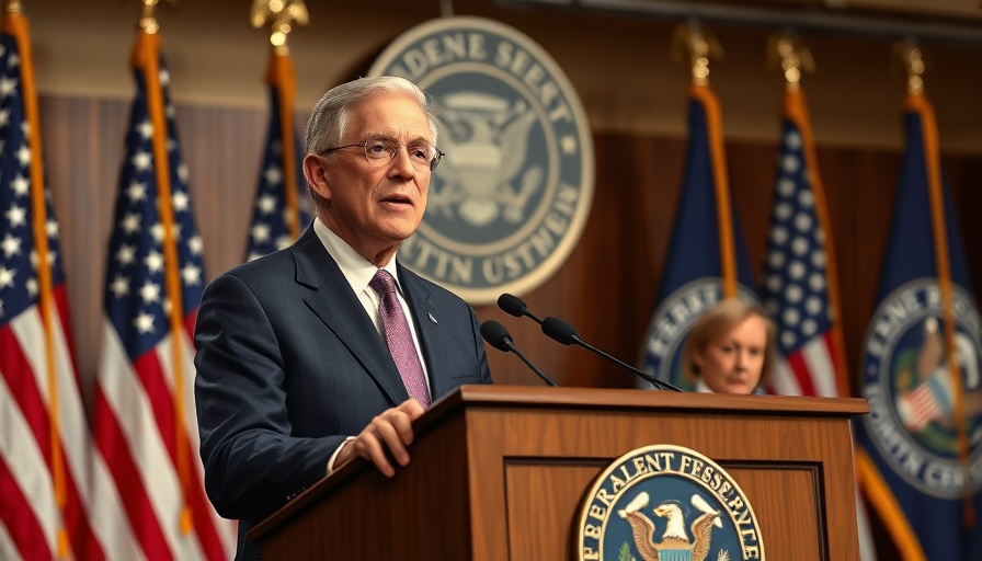 Fed official discusses interest rate cut impact at podium.