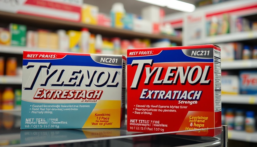 Tylenol Extra Strength boxes on pharmacy shelf linking autism to Tylenol use.