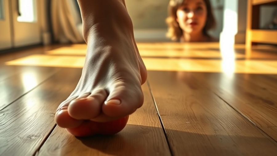 Humorous apple and foot scene: An apple a day keeps the doctor away