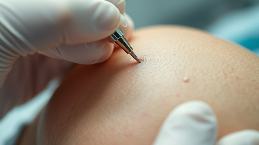 Detailed view of skin growth examination in a clinical setting for skin rash diagnosis.