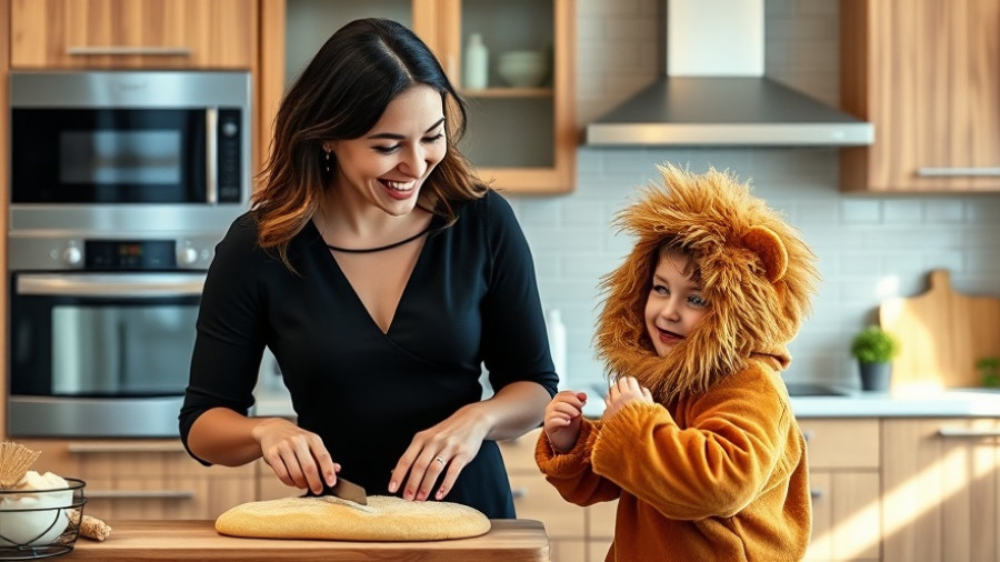Mother and child in kitchen embracing Mediterranean diet.
