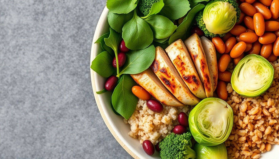 Healthy GERD diet meal bowl with chicken and greens.
