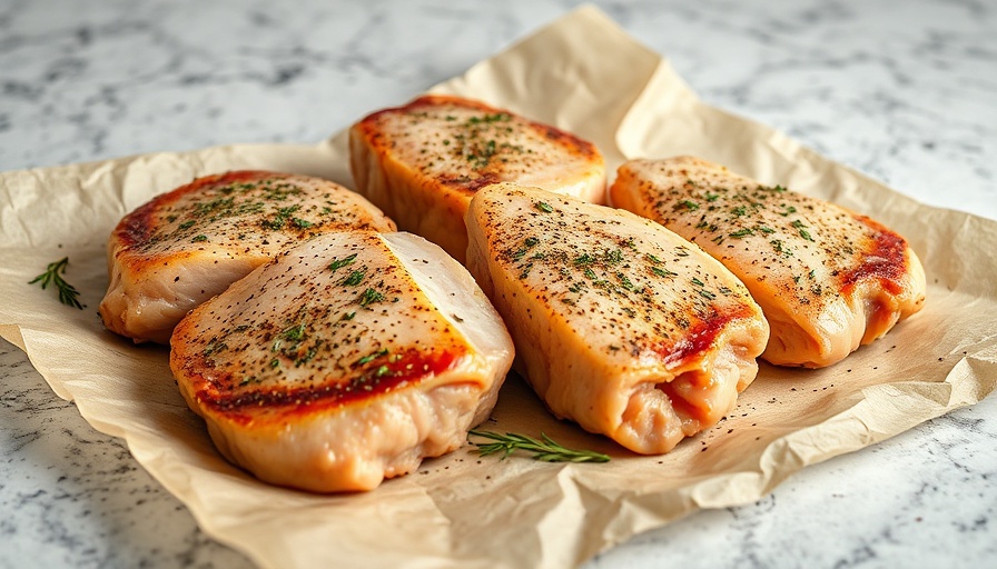 Freshly seasoned pork chops on parchment for safer healthier meat.