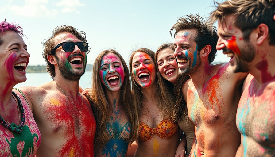 Friends enjoying a colorful moment by the lake to boost friendships and mental health.