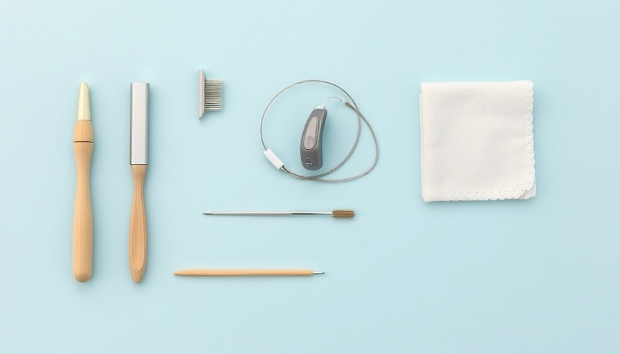 Hearing aids maintenance tools on a blue background.