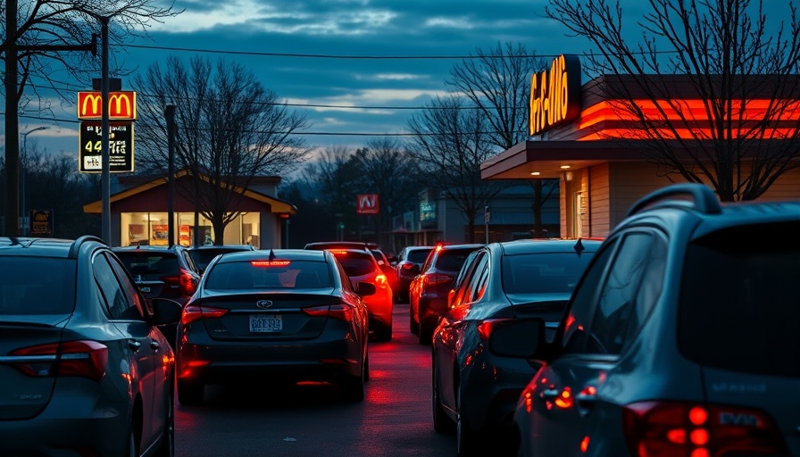 Busy fast food drive-thru increasing intake during commutes.