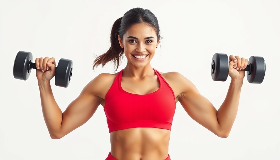 Woman demonstrating strength training with dumbbells.
