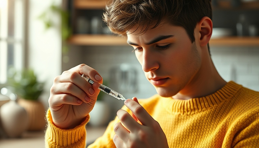 Person preparing growth hormone injection in a bright kitchen.