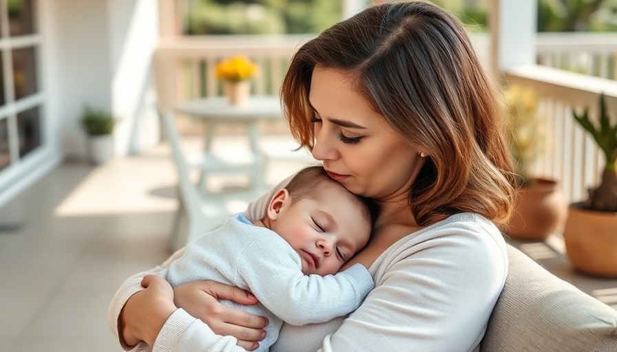 Motherhood's Impact on Health: Mother lovingly cradling sleeping baby outdoors.