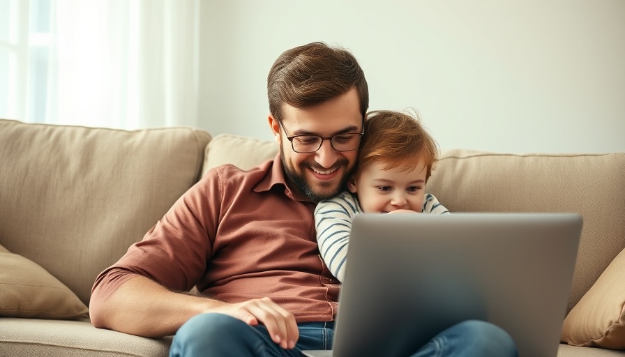 Father working at home with playful child during measles outbreak 2025