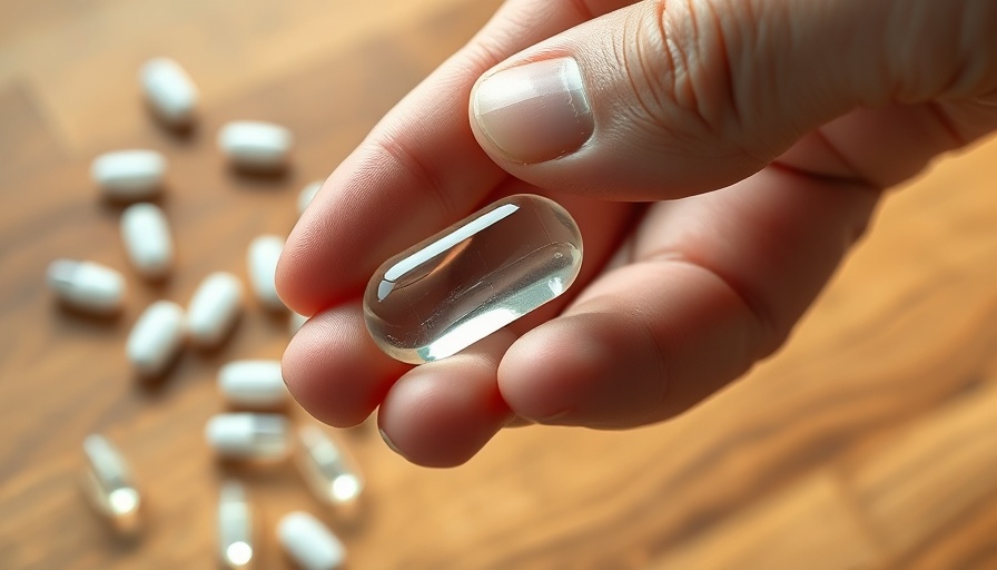 Close-up of omega-3 capsule in hand on a table depicting health benefits.
