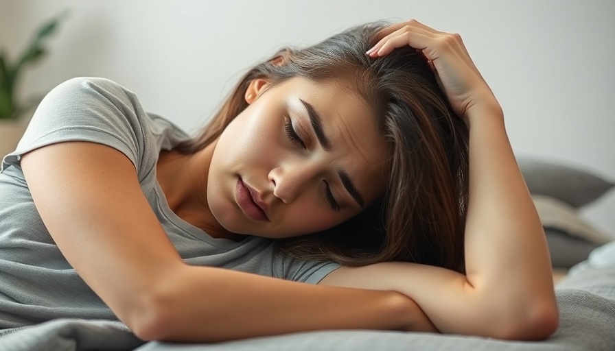 Stressed young woman lying down, related to gut-brain connection.