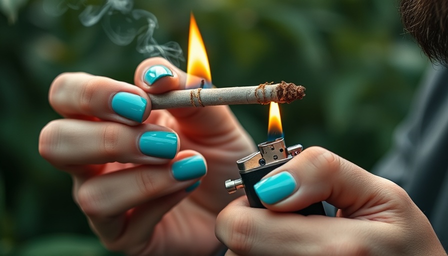 Person lighting a joint outdoors, cannabis use heart attack risk.