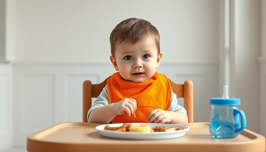 Toddler enjoying a meal in a high chair, part of a weekly healthy recipe challenge.