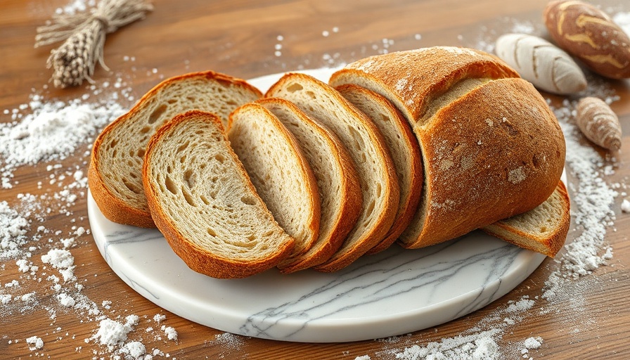 Assorted sliced wheat and white bread on marble platter.