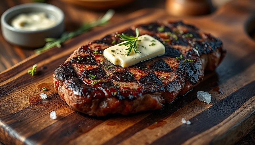 Grilled steak with herb butter highlighting health risks of seed oils.
