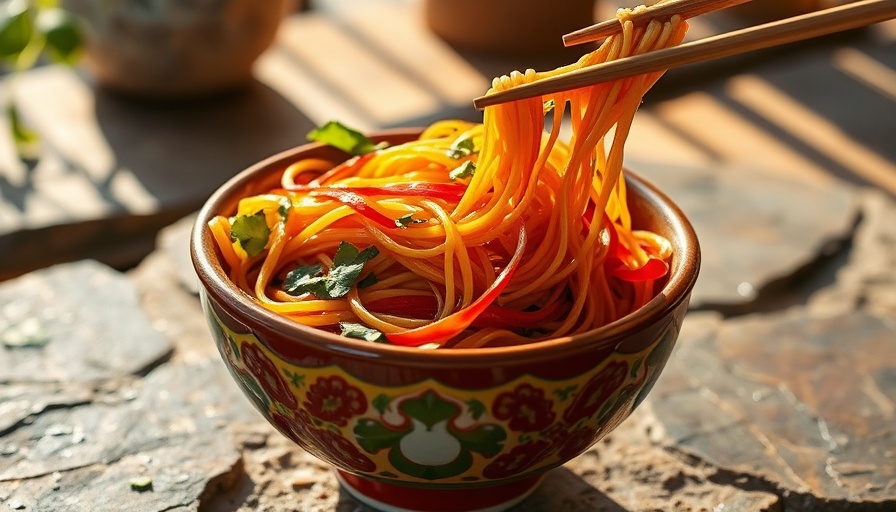 Plant-based noodles health benefits: vibrant dish with chopsticks.