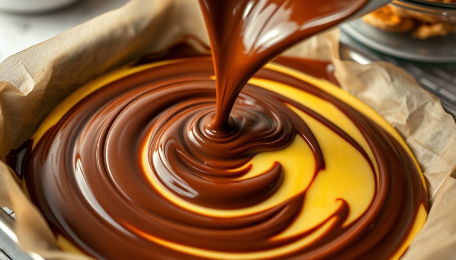 No-bake dessert preparation, chocolate pouring on a base.